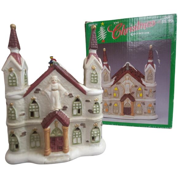 Vintage Christmas Collection Illuminated Porcelain Gothic Church 088534 Holiday - Picture 1 of 10
